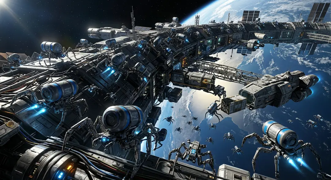 Concept render of a distributed satellite swarm in orbit